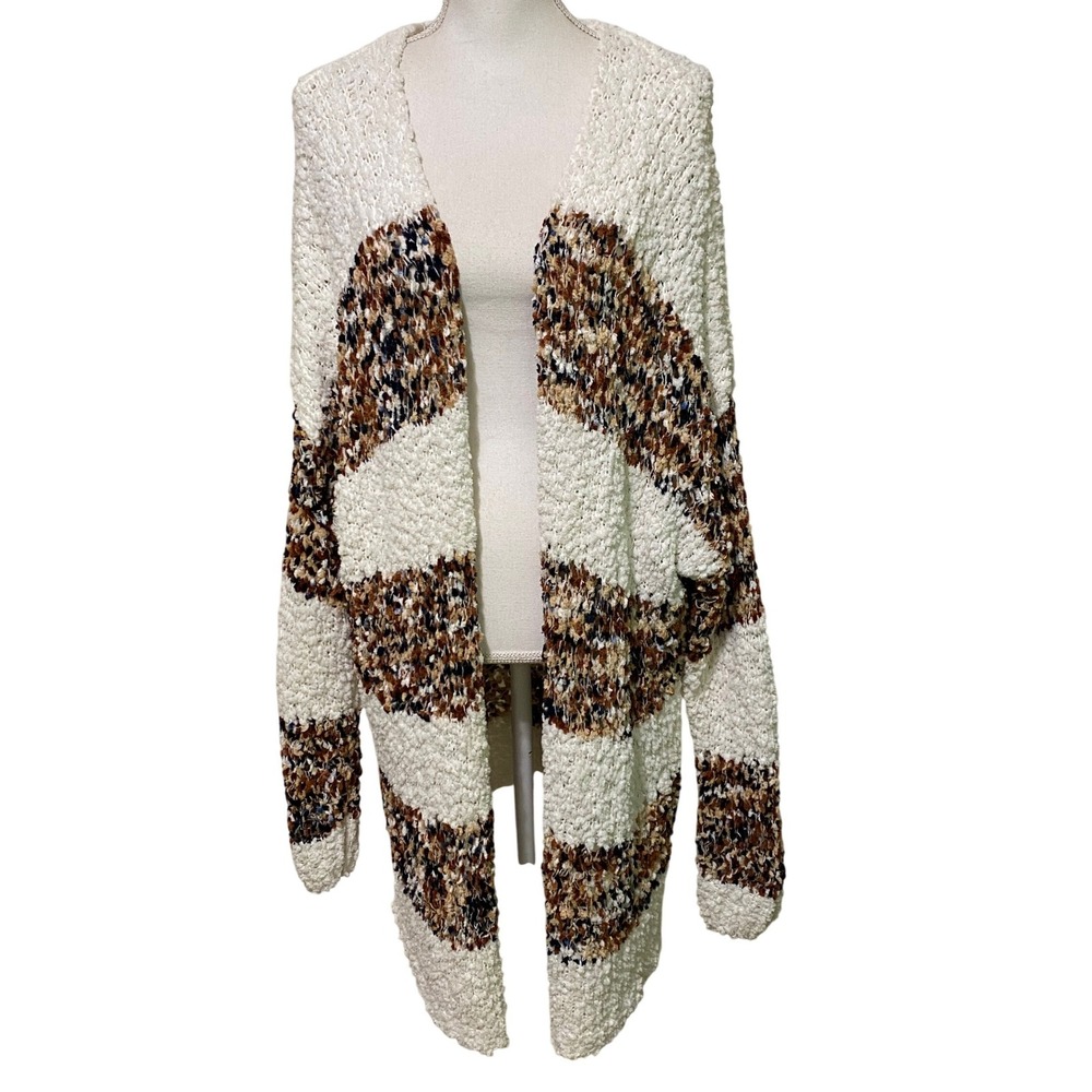 Chenille Yarn Open Front Long Length Cardigan S-M Earthy‎ Granola Boho Chic Soft